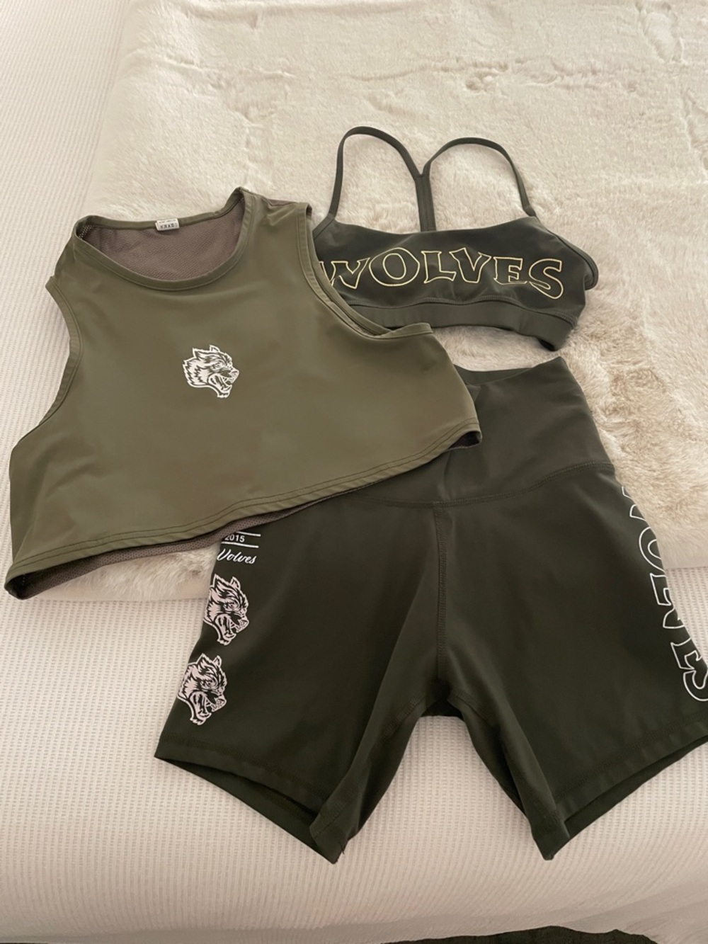 Darc Sport sports bra and matching shorts and cropped tank, size XS